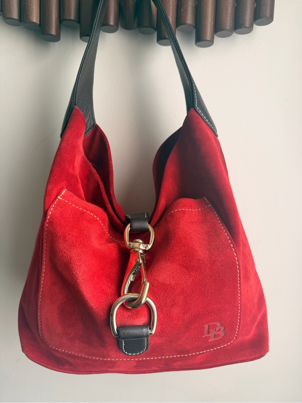 Dooney & Bourke Red Suede Shoulder Hobo with Dark Leather Strap